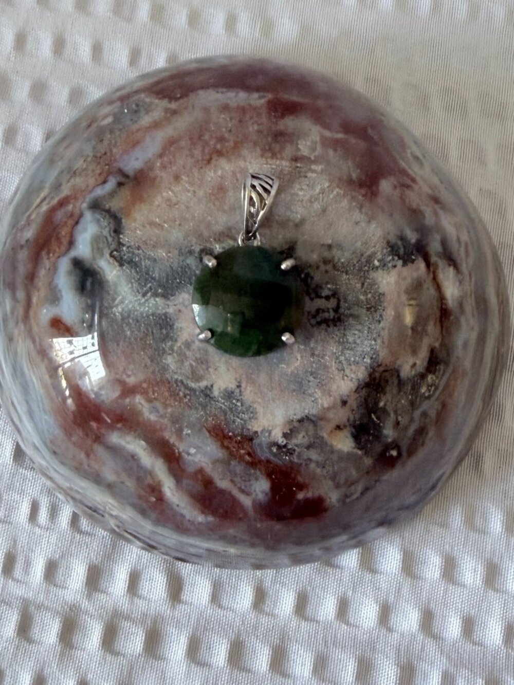 Green Stone Pendant Necklace - Classic Silver Prong Setting